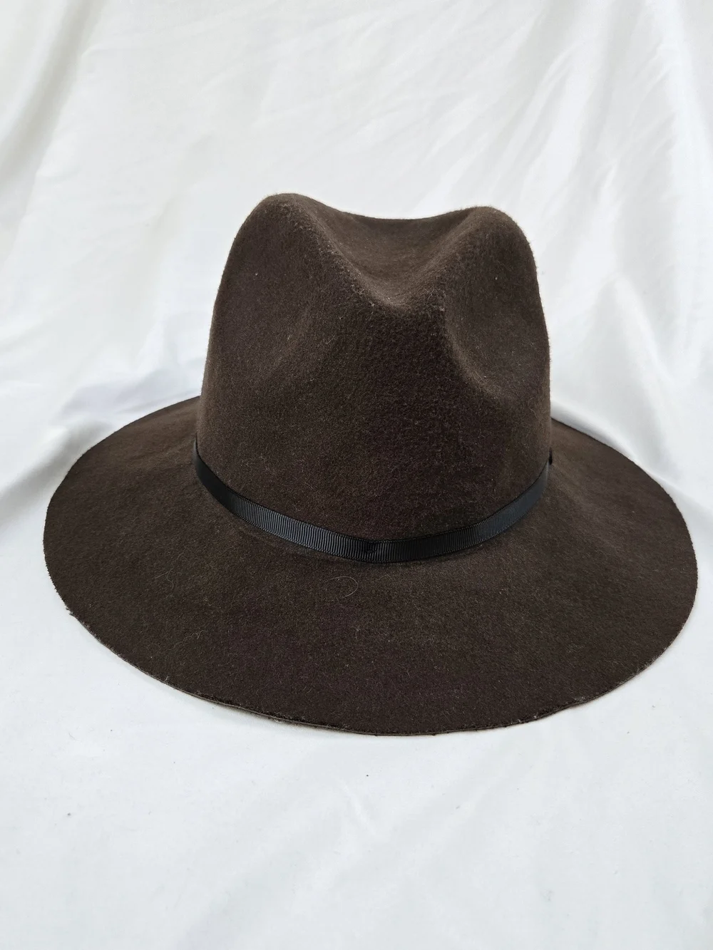 CAPE LUBY Brown Wide Brim Fedora Hat Black Ribbon One Size